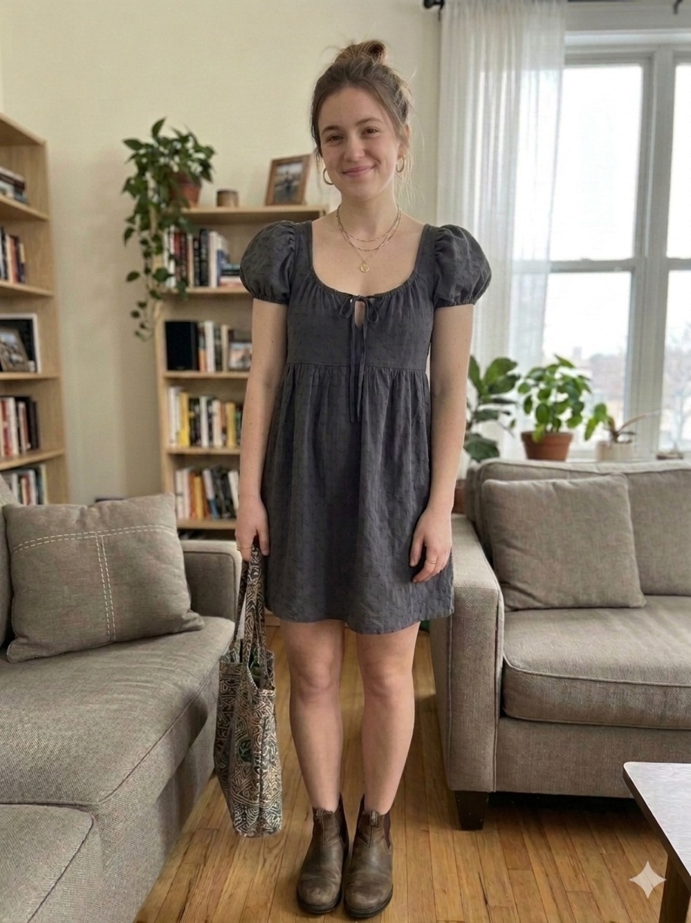 Universal Thread Women's Puff Short Sleeve Day Dress Essential Gray XS